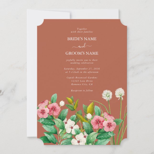 Periwinkle Burnt Orange Terracotta Wedding Invitation (Front)