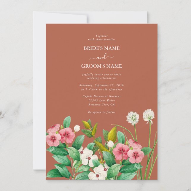 Periwinkle Burnt Orange Terracotta Wedding Invitation (Front)