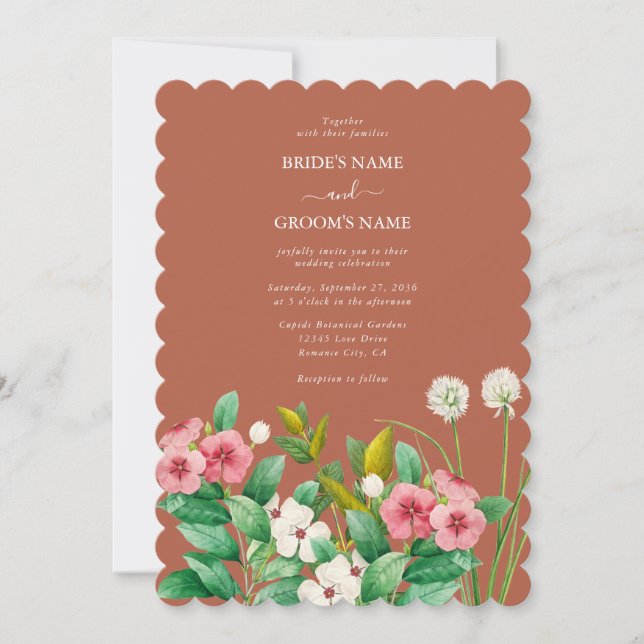 Periwinkle Burnt Orange Terracotta Wedding Invitation (Front)