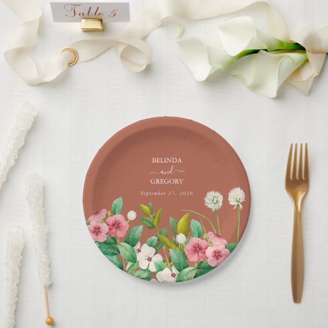 Periwinkle Burnt Orange Terracotta Wedding Paper Plate (Wedding)