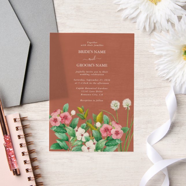 Periwinkle Burnt Orange Terracotta Wedding Vellum Invitations (Wedding)