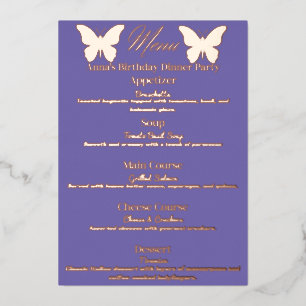 Periwinkle Butterfly-Themed Birthday Dinner Menu