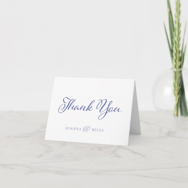 Periwinkle Calligraphy & Monogram Crest Thank You Note Card (Front)