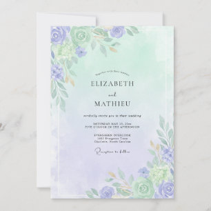 Periwinkle Celadon Leaf Wedding Invitation