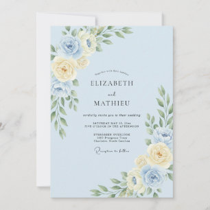 Periwinkle Champagne Leafy Wedding Invitation