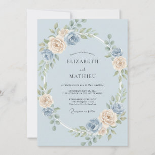 Periwinkle Champagne Rose Wedding Invitation