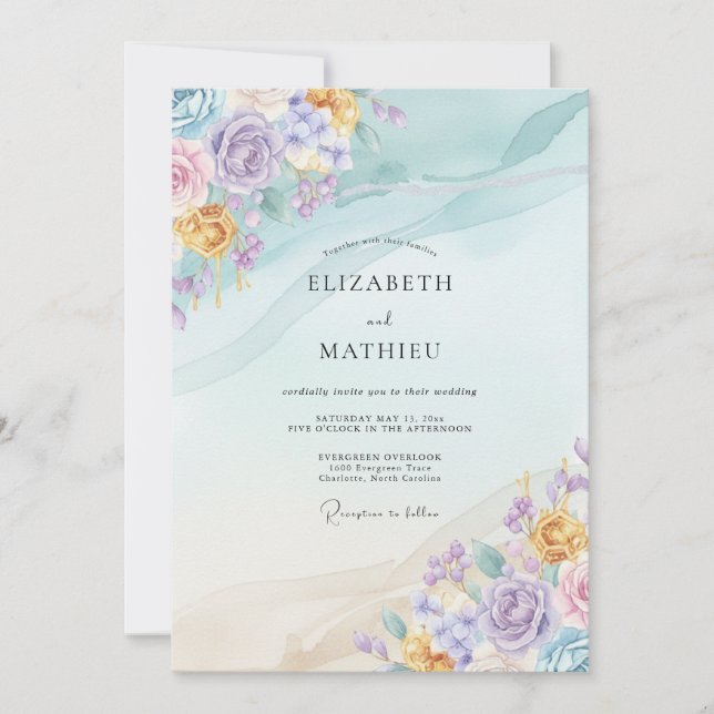 Periwinkle Citrine Petal Wedding Invitation (Front)