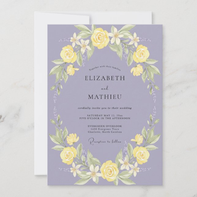 Periwinkle Citron Rose Wedding Invitation (Front)