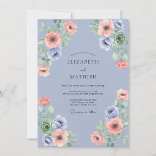 Periwinkle Coral Bloom Wedding Invitation