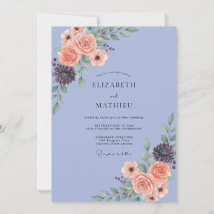 Periwinkle Coral Blossom Wedding Invitation