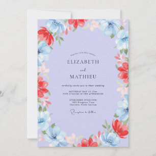 Periwinkle Coral Painted Wedding Invitation