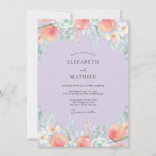 Periwinkle Coral Ranunculus Eucalyptus Wedding Invitation