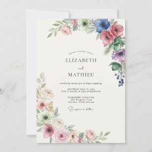 Periwinkle Coral Wildflower Wedding Invitation