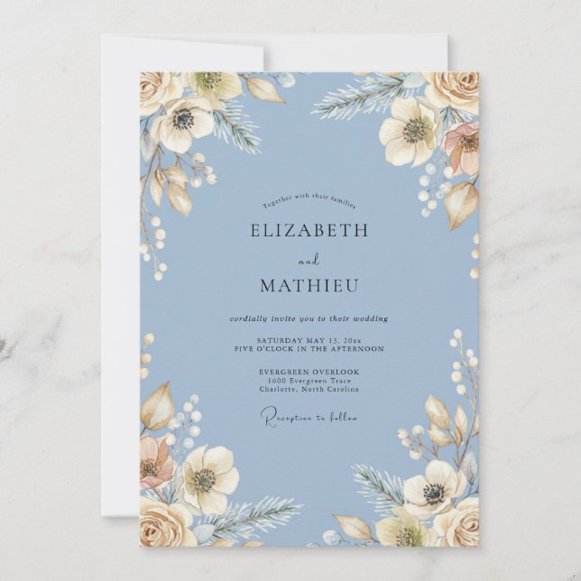 Periwinkle Cream Blossom Wedding Invitation (Front)