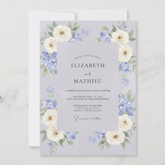 Periwinkle Cream Peony Wedding Invitation (Front)