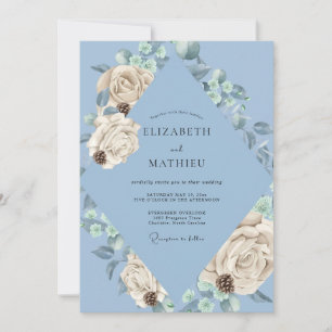 Periwinkle Cream Rose Wedding Invitation