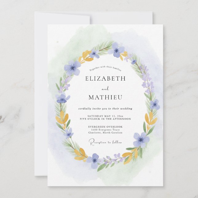 Periwinkle Dainty Meadow Wedding Invitation (Front)