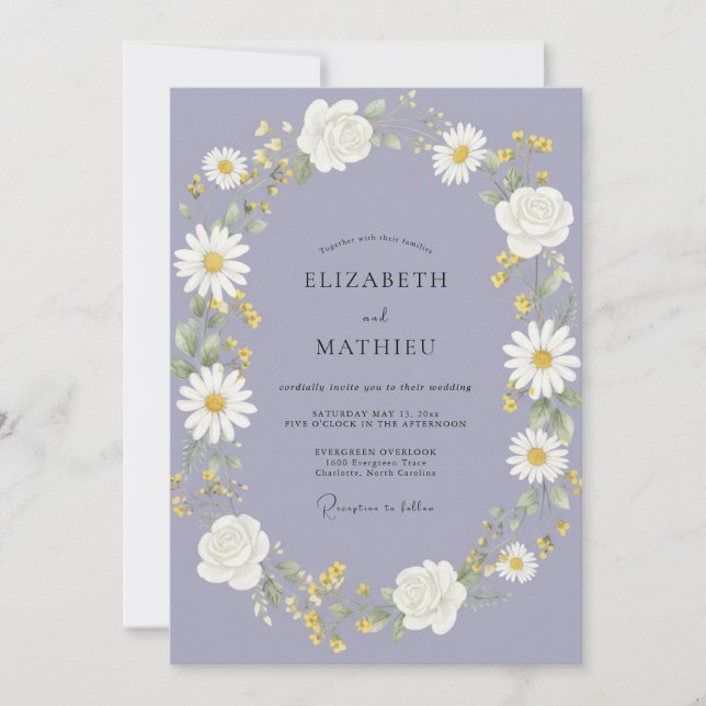 Periwinkle Daisy Botanical Watercolor Wedding Invitation (Front)