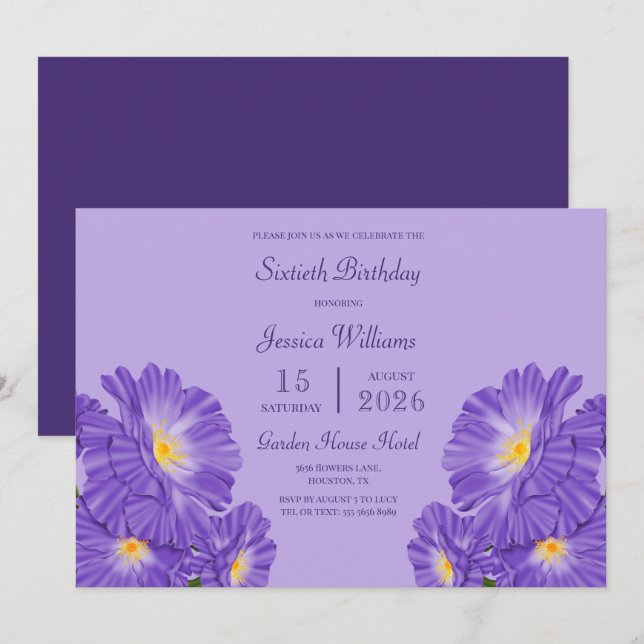 Periwinkle Decoration 60th Birthday Invitation (Front/Back)