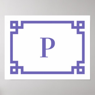 Periwinkle Decorative Greek Key Border Monogram Poster