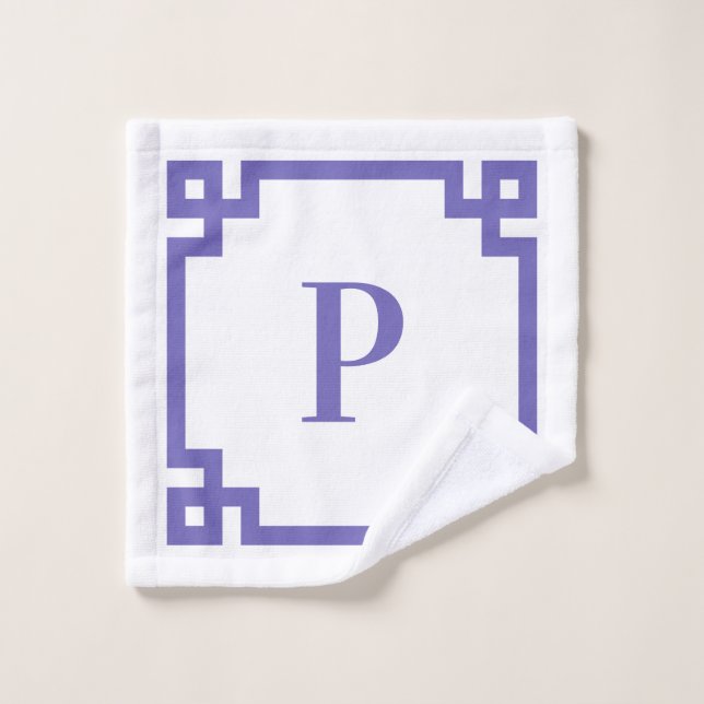 Periwinkle Decorative Greek Key Border Monogram Wash Cloth (Wash Cloth)