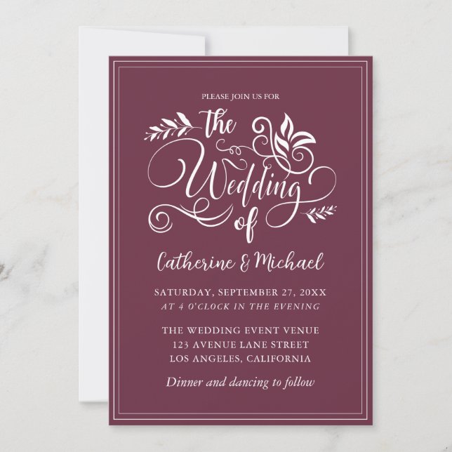 Periwinkle Decorative Wedding Calligraphy Invitation (Front)
