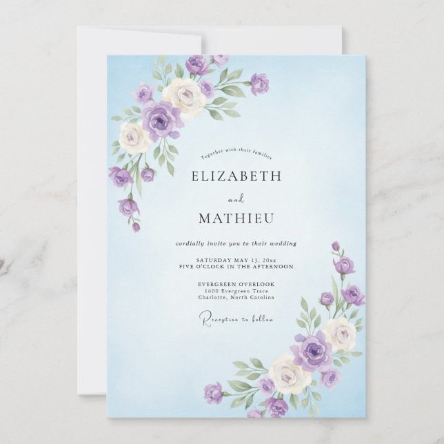 Periwinkle Delicate Blossom Wedding Invitation (Front)