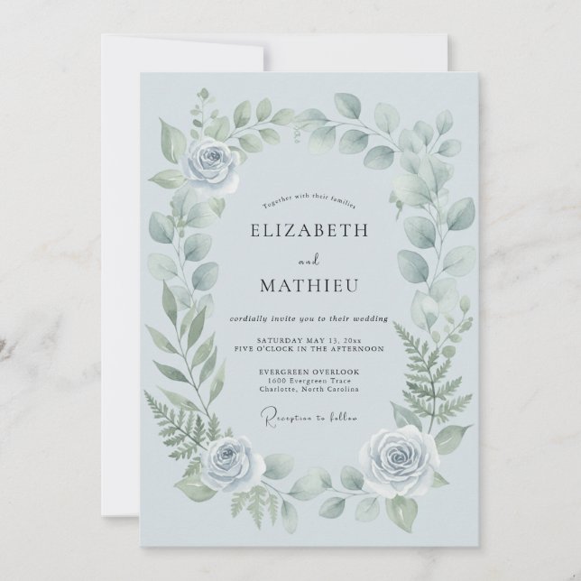 Periwinkle Delicate Floral Romance Wedding Invitation (Front)