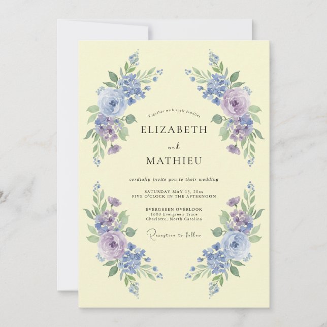 Periwinkle Delicate Floral Wedding Invitation (Front)