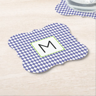 Periwinkle Designer Harlequin Diamonds INITIAL Paper Coaster