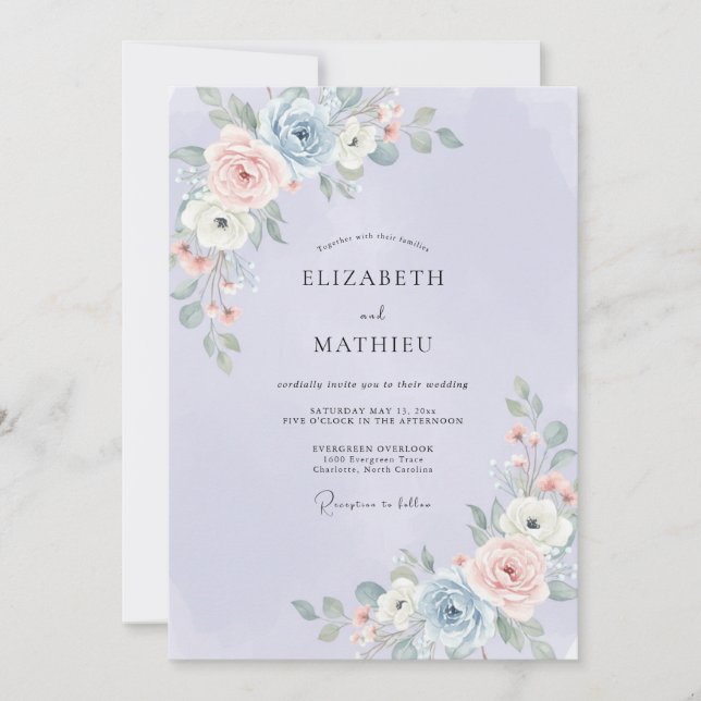 Periwinkle Dreamy Floral Wedding Invitation (Front)