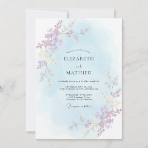 Periwinkle Dusty Lilac Vine Wedding Invitation