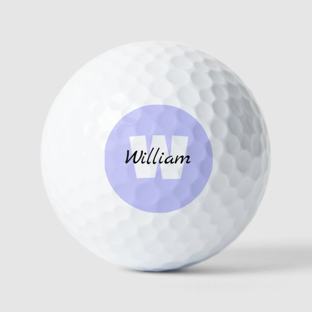 Periwinkle | Elegant Black Name and White Initial  Golf Balls (Front)