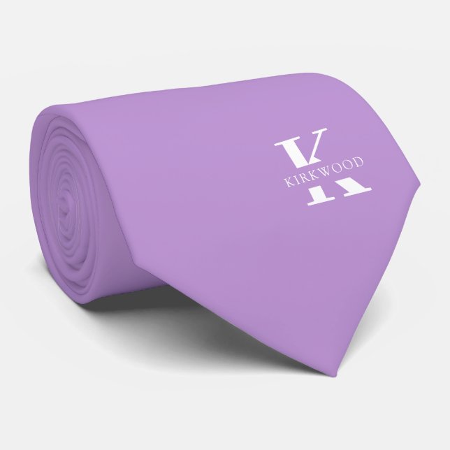 Periwinkle | Elegant Monogram+Name | one-Sided Tie (Rolled)