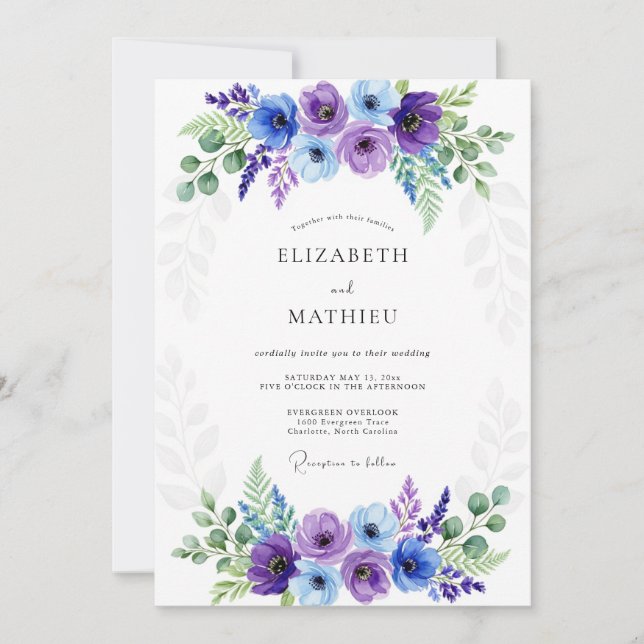 Periwinkle Elegant Spring Wedding Invitation (Front)