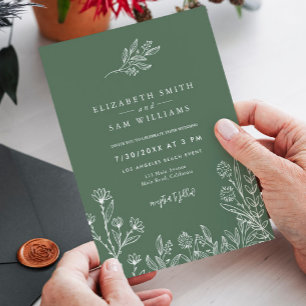 Periwinkle Emerald Green Boho Modern Wedding  Invitation