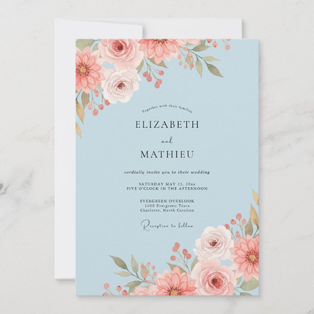 Periwinkle Enchanting Bloom Wedding Invitation (Front)