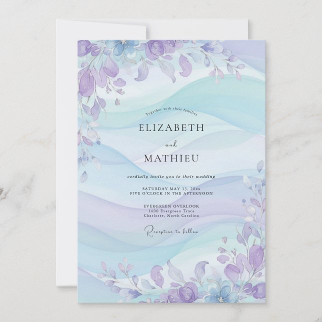 Periwinkle Ethereal Flora Wedding Invitation (Front)