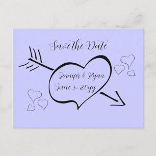 Periwinkle Fancy Calligraphy Hearts Save the Date Postcard