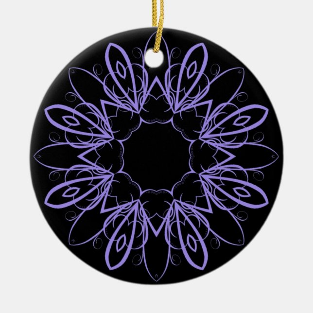 Periwinkle fancy mandala ceramic tree decoration (Front)