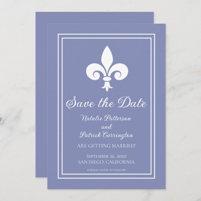 Periwinkle Fleur de Lis Save the Date Invite (Front/Back)