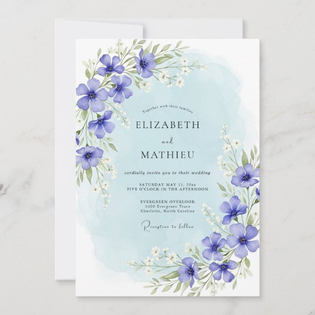 Periwinkle Floral Bloom Wedding Invitation (Front)