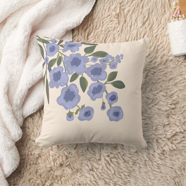 Periwinkle Floral Blooms Modern  Cushion (Blanket)