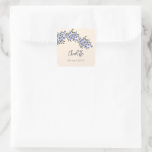 Periwinkle Floral Blooms Modern Custom Name Square Sticker
