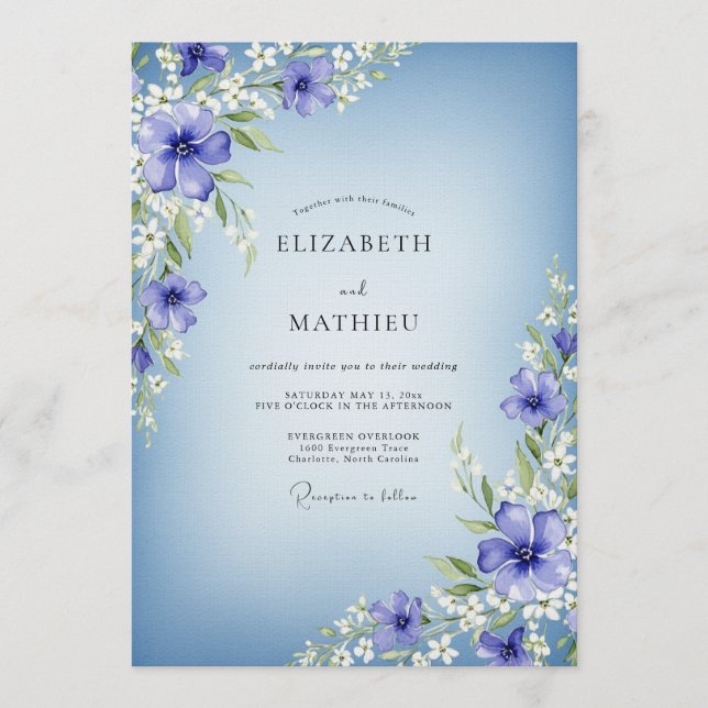 Periwinkle Floral Enchantment Wedding Invitation (Front)