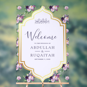 Periwinkle Floral Gold Muslim Wedding Welcome Acrylic Sign
