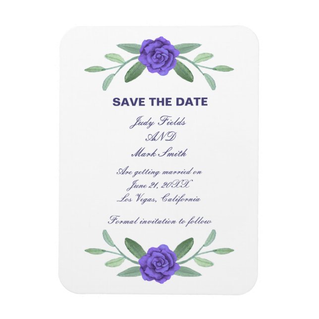 Periwinkle Floral Greenery Foliage Save The Date Magnet (Vertical)