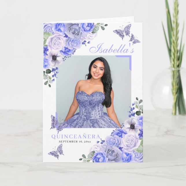 Periwinkle Floral Quinceanera Tiara Butterflies Programme (Front)