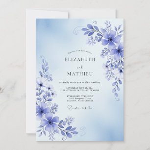 Periwinkle Floral Romance Wedding Invitation