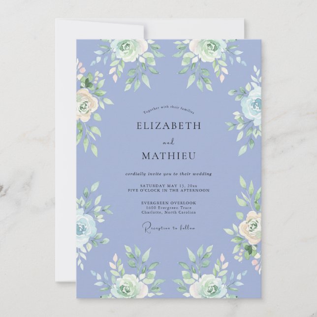 Periwinkle Floral Romantic Flourish Wedding Invitation (Front)